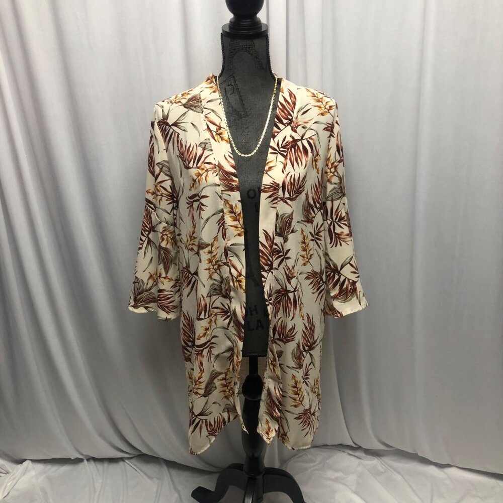 Gimmicks Floral Open Front Kimono Womens Size Small Crochet Back Cream Cardigan
